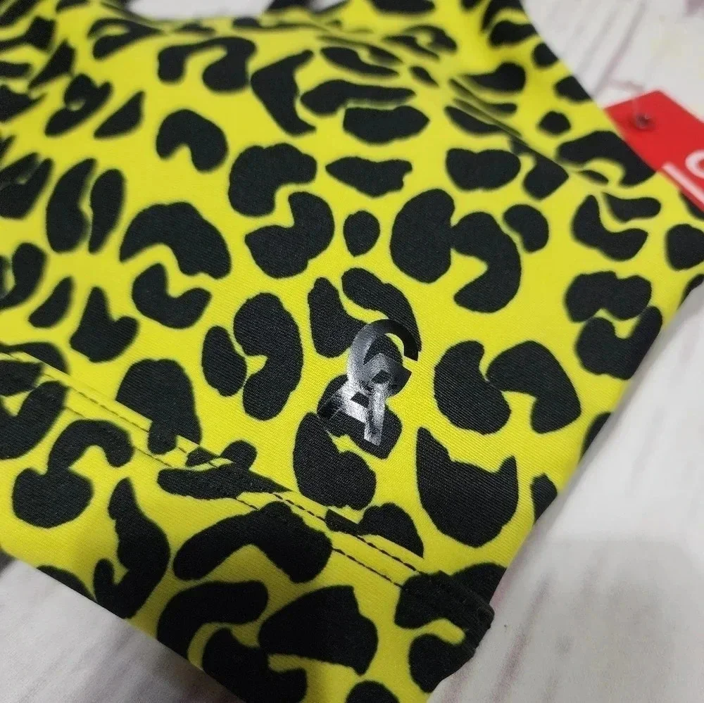 GOOD AMERICAN Yellow and Black Padded Cheetah Print Sports Bra - XS/0 - NWT